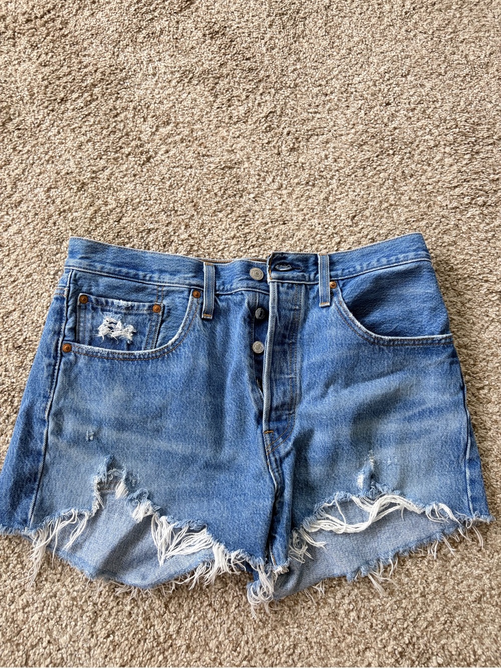 Levi's Light Blue Distressed Denim Cutoff Shorts
